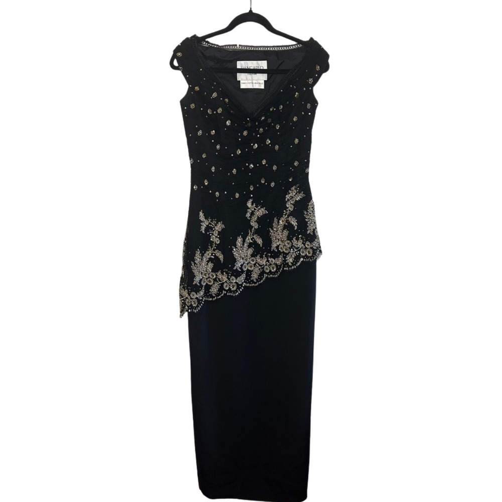 Liancarlo Couture Saks Fifth Avenue Vintage 90s Silk Beaded Evening Gown Black